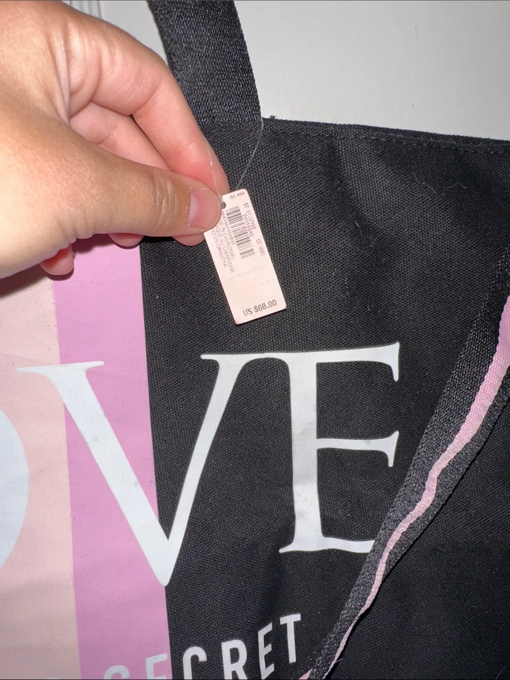Victoria's Secret Black Tote with Pink Stripes and LOVE Logo